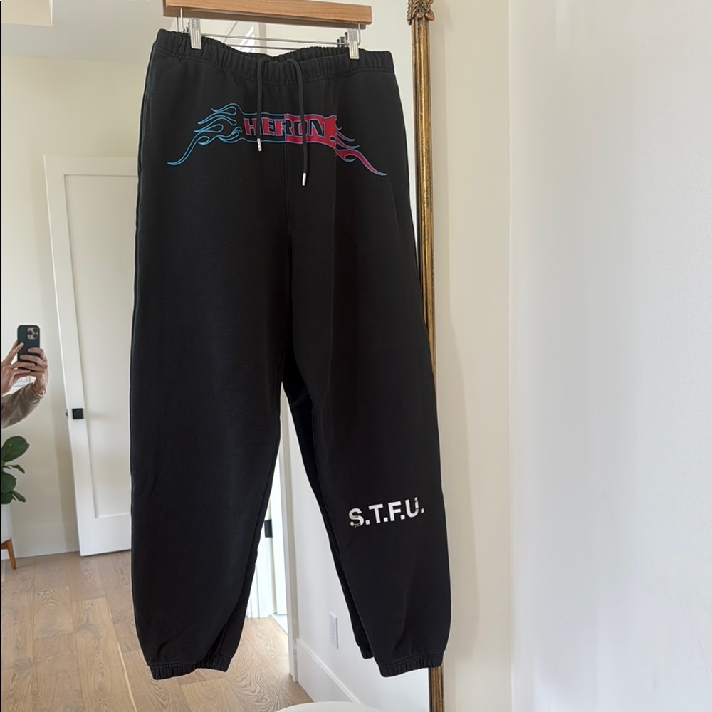 HERON Black Graphic Sweatpants with Colorful Logo